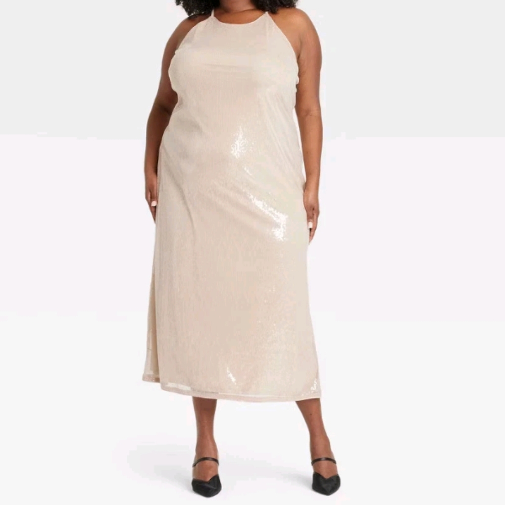 Cream Sequin Dress, L,Nwt